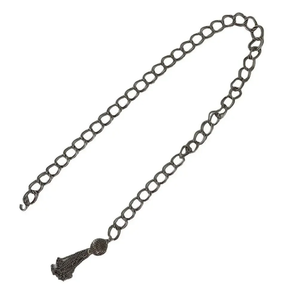 VTG Retro Silver Belt Metal Link Chain Belt Tassel Charm
